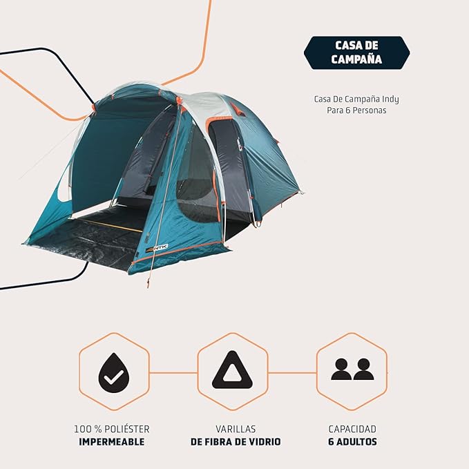 NTK Indy GT 4/6/8 Person Outdoor Tent for Camping | Extended Front & Canopy | 100% Waterproof Dome & Breathable Mesh | 3 Season Easy Setup Tent