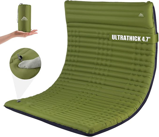 Double Sleeping Pad, Self Inflating 4.7'' Extra Thick for 2 Person Built-in Pump, Portable Camping Mattress Sleeping Mat for Backpacking Hiking Tent Travel