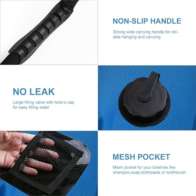 Solar Shower Bag | 5 Gal/20L Solar Heating Camping Shower Bag | Removable Hose | On-Off Switchable Shower Head | Ducha Portatil | Traveling Shower | Portable Shower for Beach Swimming, Hiking