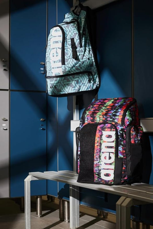 ARENA Spiky III Backpack 45 Swimming Athlete Sports Gym Rucksack Large Training Gear Equipment Swim Bag for Men and Women, 45 Liters, Blue/Multi