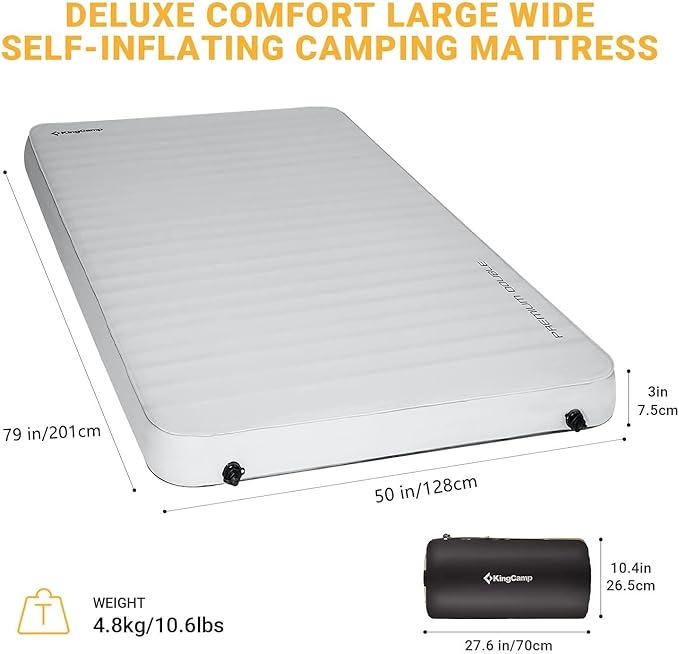 KingCamp Self Inflating Sleeping Pad for Camping Ultra Thick Double Single Foam Mattress High R Value Camping Air Pad Mat, Multi Colors & Sizes