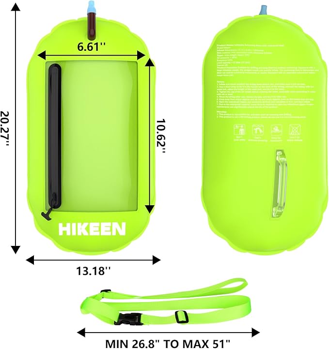 Hikeen Swim Buoy -Waterproof Touchscreen Storage Space, Swim Safety Float w/Adjustable Waist Belt for Open Water Swimmers and Triathletes -Be Bright,Be Safer & Be Seen