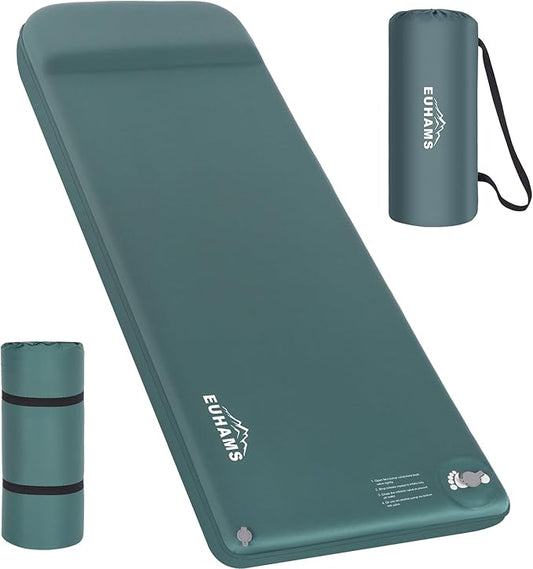 Camping Sleeping Pad - Ultra-Thick Camping Mattress Pad with Built-in Foot Pump Memory Foam Camp Pad - Easy Inflate&Deflate - 4-Season Portable Camp Sleeping Mat with Pillow for Travel/Car/Tent/Home