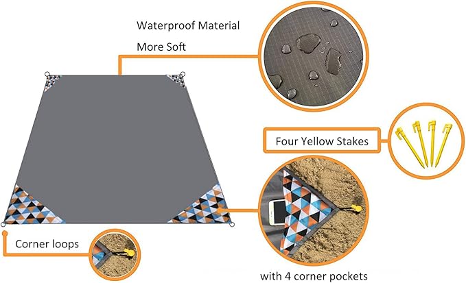 Outdoor Blanket (71" x 55") -Compact, Lightweight, Sand Proof Pocket Blanket Best Mat for The Beach, Hiking, Travel, Camping, Festivals with Pockets, Loops, Stakes, Carabiner