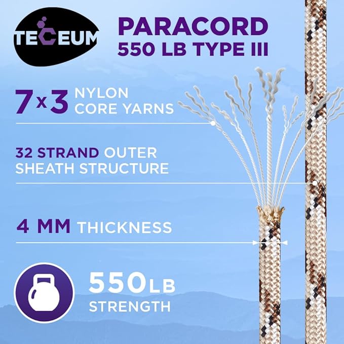 TECEUM Heavy Duty Rope 1000 – 1000ft / 200ft / 100ft / 50ft – 40+ Colors – Utility Rope for Survival & Camping Gear – Nylon String, Camping Rope, para Cord, Utility Nylon Rope, Tent Cord