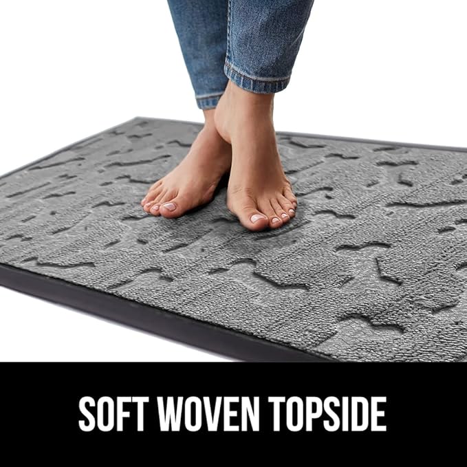 GORILLA GRIP 100% Waterproof All-Season WeatherMax Doormat, 47x35, Durable Natural Rubber, Stain and Fade Resistant, Low Profile Indoor Outdoor Door Mats, Easy Clean Patio Entry Mat, Light Gray Bones