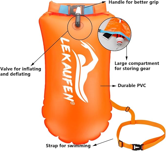 Swim Buoy for Open Water 2 Pack, 20L Swim Safety Float Waterproof Dry Bag for Swimmers Triathletes Kayakers Snorkelers, Swimming Pull Buoy for Safer Swim Training