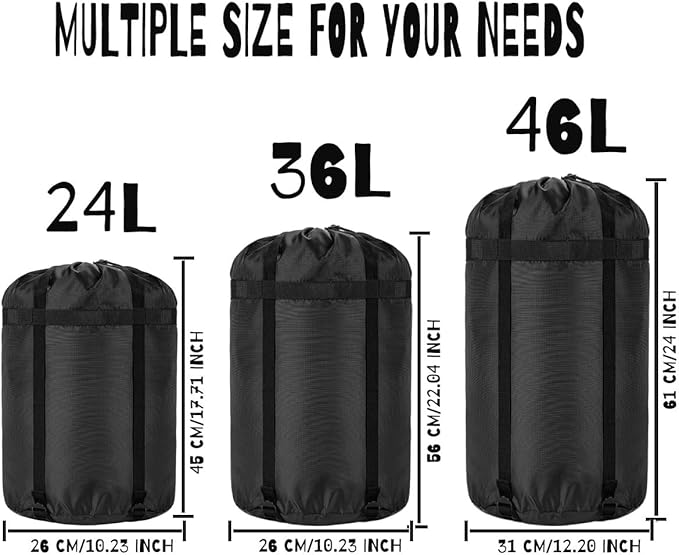 Compression Stuff Sack, 24L/36L/46L Sleeping Bags Storage Stuff Sack Organizer Waterproof Camping Hiking Backpacking Bag for Travel - Great Sleeping Bags Clothes Camping