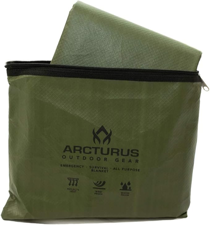 Arcturus Heavy Duty Survival Blanket – Insulated Thermal Reflective Tarp - 60" x 82". All-Weather, Reusable Emergency Blanket for Car or Camping (Olive Green)