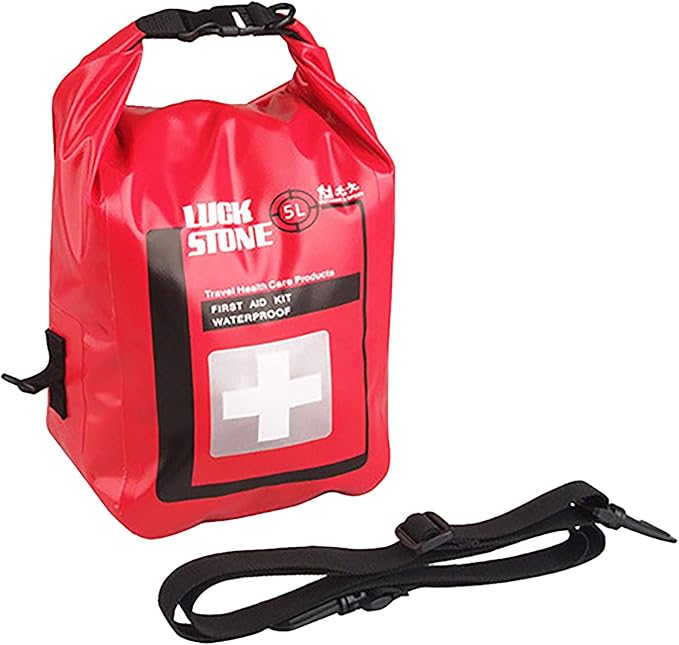 5L Waterproof First Aid Kit Bag Empty, Small Medicine Travel Storage Medicine Organizer Roll Top Dry Bag Cross Body, for Traveling, Camping, Kayaking, Boating, Beach, Red