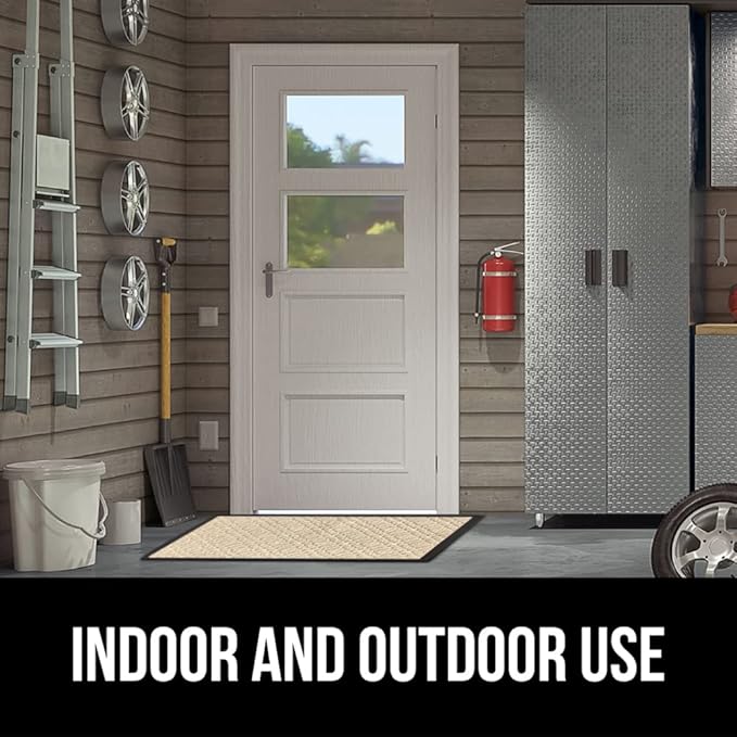 GORILLA GRIP 100% Waterproof All-Season WeatherMax Doormat, 23x35, Durable Natural Rubber, Stain and Fade Resistant, Low Profile, Indoor Outdoor Door Mats, Easy Clean Patio Entrance Mat, Modern Latte