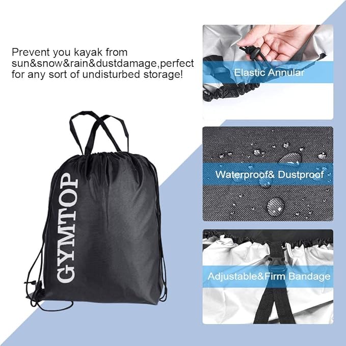 7.8-18ft Waterproof Kayak Canoe Cover-Storage Dust Cover UV Protection Sunblock Shield for Fishing Boat/Kayak/Canoe 7 Sizes [Choose Color] (Black(Upgraded), Suitable for 12.3-13.5ft Kayak)