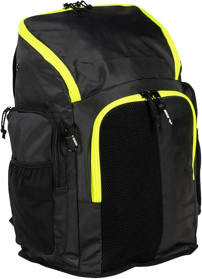 Arena Spiky III Backpack 45 Swimming Athlete Sports Gym Rucksack Large Training Gear Equipment Swim Bag for Men and Women, 45 Liters, Dark Smoke/Neon Yellow