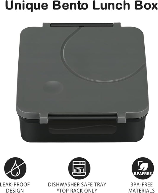 Bento Lunch Box Set for Kids with 8oz Soup Thermo, Leak-Proof Lunch Containers with 4 Compartment, Kids Thermo Hot Food Jar and Insulated Lunch Bag for Kid to School-Black