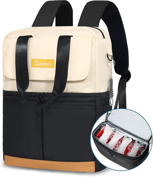 Backpack Cooler with Double Decker & 12 Ice Packs- Keeps 36 Cans Cold for Up to 24 Hours- Waterproof & Leak Proof Insulated Cooler Backpack- Stylish Cooler Bookbag for Women Travel Work Beach