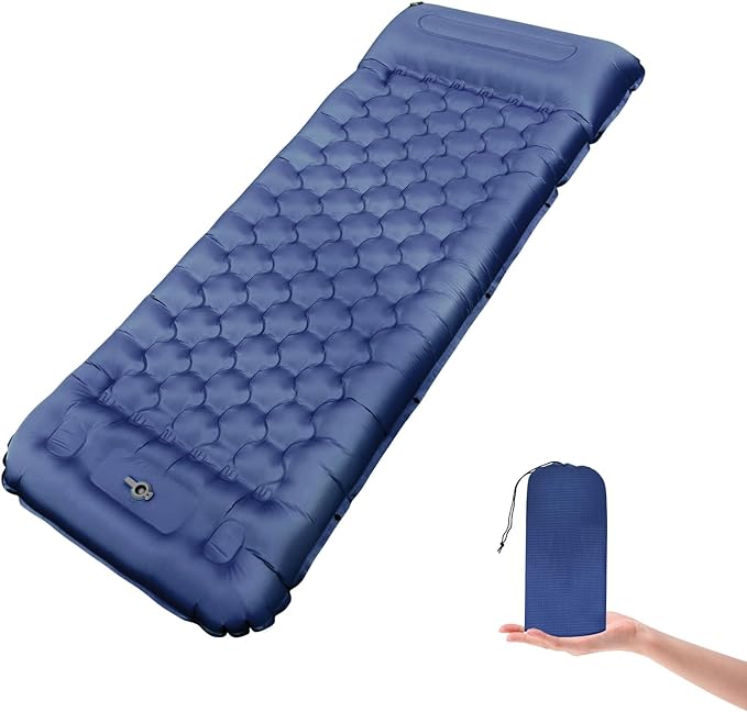 Camping Sleeping Pad, 50D Extra Thickness 4.7 Inch Inflatable Sleeping Mat Lightweight Waterproof Camping with Built-in Pump Air Mattress for Backpacking, Hiking, Tent, Traveling (Blue+Grey)