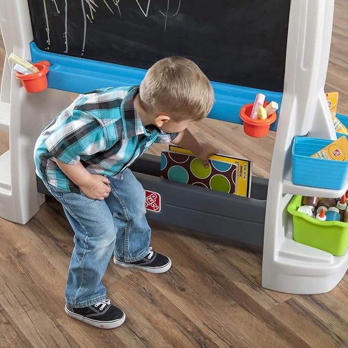 Step2 Jumbo Art Easel, Kids Activity Table, Double-Sided Art Board, Made of Durable Plastic, Includes Bins for Storage, For Toddlers 3+ Years Old