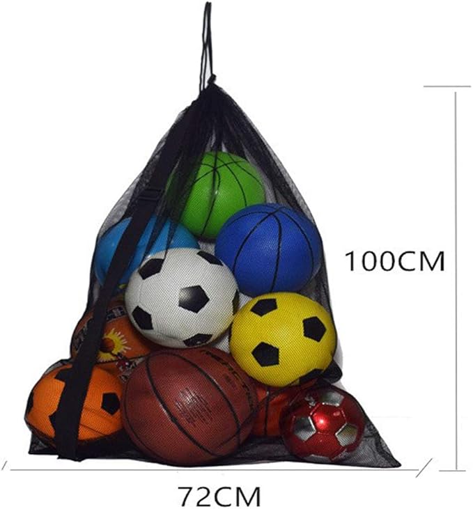 Greenery-GRE Extra Large Mesh Equipment Bag Adjustable Strap Drawstring Heavy Duty Hold 15 Soccer Balls Netball Basketball Football Bags Sports Duffel