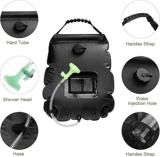 Solar Shower Bag Portable Shower for Camping Heating Camping Shower Bag 5 Gallons/20L Hot Water 45°C Switchable Shower Head for Camping Beach Swimming Outdoor Traveling Hiking…