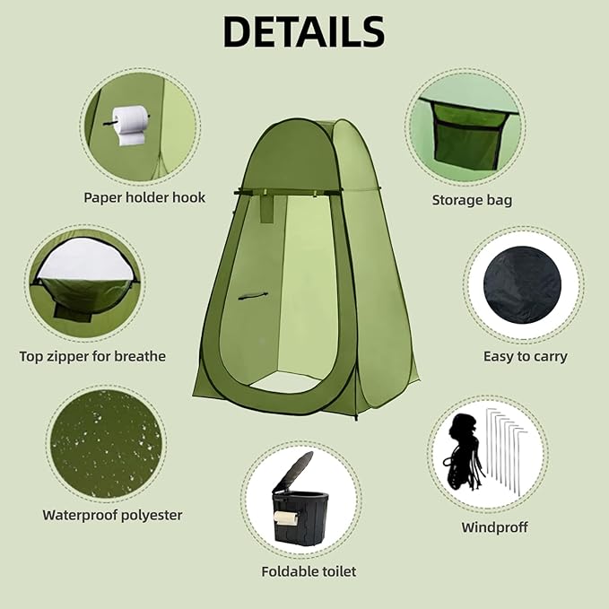 Portable Toilet and Privacy Tent for Adults, Pop Up Potty Tents Outdoor Portable Toilet for Camping with 12 Toilet Bags, Pop-up Tent for Toilet, Travel, Changing