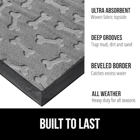 GORILLA GRIP 100% Waterproof All-Season WeatherMax Doormat, 47x35, Durable Natural Rubber, Stain and Fade Resistant, Low Profile Indoor Outdoor Door Mats, Easy Clean Patio Entry Mat, Light Gray Bones
