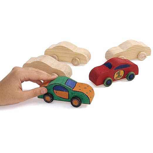 Colorations Wooden Cars, Set of 12, Moving Wheels That Roll, Ready to Paint Cars, DIY Wood Craft Kit, Decorate & Personalize, Craft Project, Wood Kids Craft