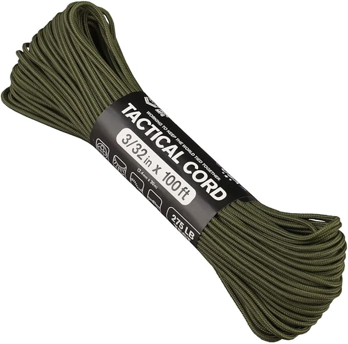 Atwood Rope MFG 275 Tactical Paracord 100 Feet 4-Strand Core Nylon Parachute Cord Outside Survival Gear Made in USA | Lanyards, Bracelets, Handle Wraps, Keychain (OD)
