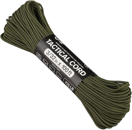 Atwood Rope MFG 275 Tactical Paracord 100 Feet 4-Strand Core Nylon Parachute Cord Outside Survival Gear Made in USA | Lanyards, Bracelets, Handle Wraps, Keychain (OD)