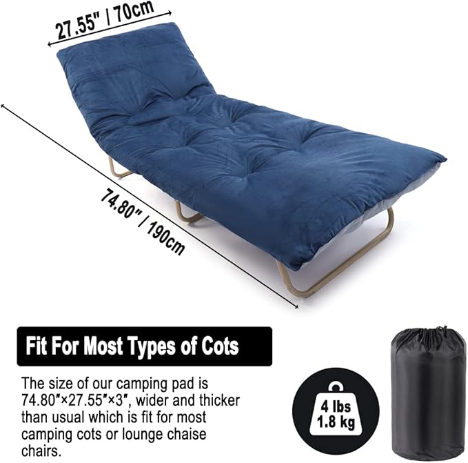 Sleeping Cot Pads (75" x 28") with Elastic Straps Portable for Outdoor & Hiking, Cotton Soft Thick Camping Cot Pad,Waterproof