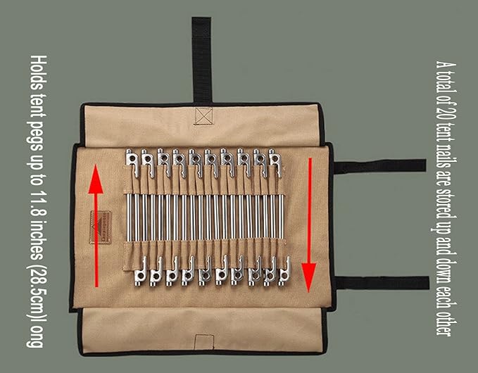Campingmoon Tent Storage Bag,Can Holds 20 of The Long Tent Stakes,Thickened Canvas Can Withstand Tent Stakes Heavy Duty, B-126