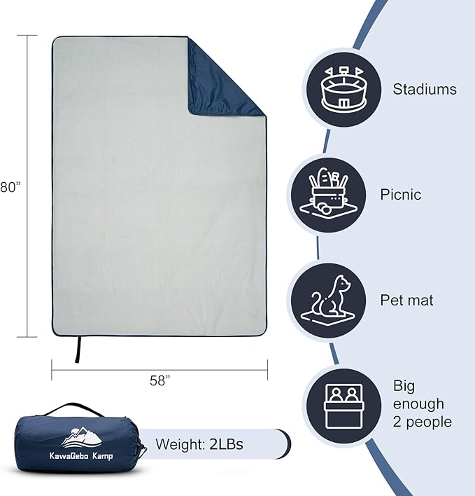 Fleece Waterproof Outdoor Blanket, Windproof Stadium Blanket for Camping, Picnics, and Sports Stay Dry and Comfortable 80"x58"