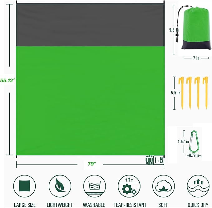 Beach Blanket Sandproof Waterproof, Beach Essentials Extra Large Beach Mat, 79" X 55" Oversized Durable Outdoor Picnic Mat Storage Bag for 1-4 Adults, Beach Accessories for Travel, Camping, Hiking