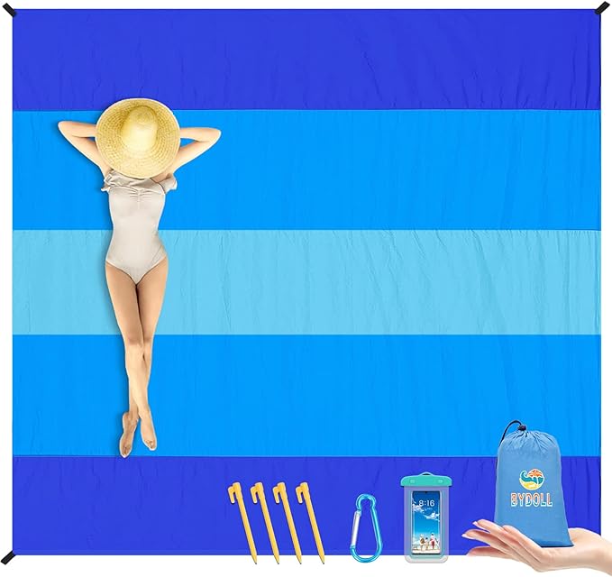 BYDOLL Nylon Beach Blanket Waterproof Sandproof Oversized 7'x7' Suits 1-5 Adults Sand Free Extra Large Blanket Lightweight Soft Picnic Mat for Beach Travel Camping