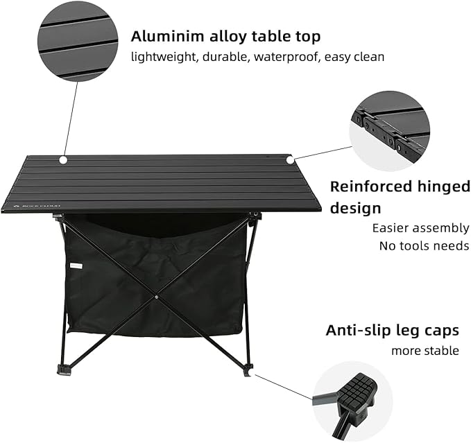 ROCK CLOUD Portable Camping Table Ultralight Aluminum Camp Table with Storage Bag Folding Beach Table for Camping Hiking Backpacking Outdoor Picnic, Size L