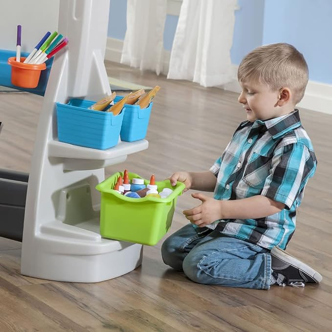 Step2 Jumbo Art Easel, Kids Activity Table, Double-Sided Art Board, Made of Durable Plastic, Includes Bins for Storage, For Toddlers 3+ Years Old