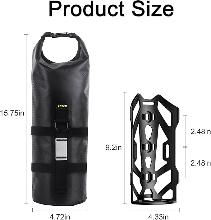 ENLEE 2pcs Bike Fork Bag with Multipurpose Cage-Waterproof Dry Bike Bags for Bicycles 5L Lightweight Portable Roll Top Design Bike Packing Fork Bags for MTB, Road, Gravel, Folding Bikes Touring