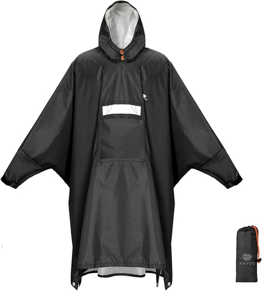 ANYOO Hooded Rain Poncho for Adults Waterproof Lightweight Rain Coat for Men Women Reusable Rain Jacket for Emergency Outdoor