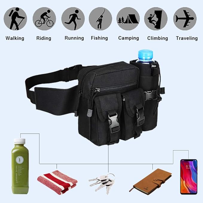 Tactical Waist Pack Bag Pouch Fanny Pack With Water Bottle Holder, SYIDINZN Outdoor Waterproof Waist Shoulder Bag for Cycling Camping Climbing Hiking Trekking Running Hunting Fishing Travel