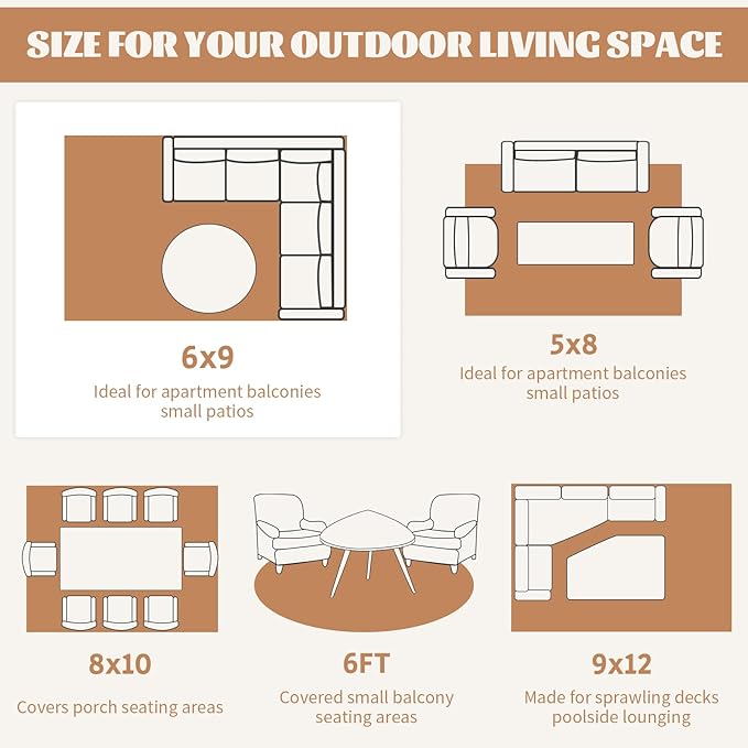 Ileading Outdoor Plastic Straw Rug 6x9ft Modern Geometric Style Reversible Patio Area Rugs Waterproof Non Shedding Portable Carpets for Rv Outside Deck Pool Beach Picnic Camping (Orange)