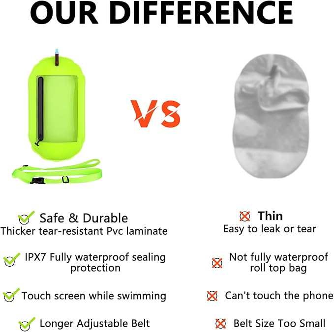 Hikeen Swim Buoy -Waterproof Touchscreen Storage Space, Swim Safety Float w/Adjustable Waist Belt for Open Water Swimmers and Triathletes -Be Bright,Be Safer & Be Seen Green