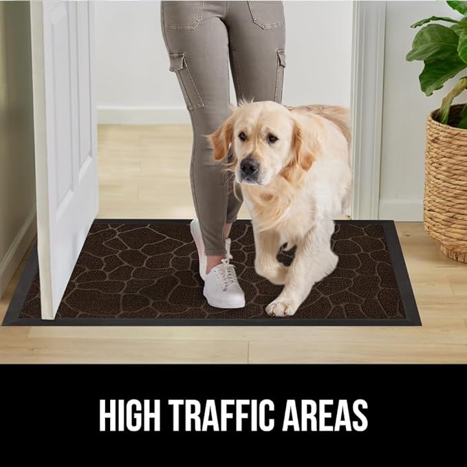 GORILLA GRIP 100% Waterproof All-Season WeatherMax Doormat, 23x35, Durable Natural Rubber, Stain and Fade Resistant, Low Profile, Indoor Outdoor Door Mats, Easy Clean Entrance Mat, Dark Brown Pebble