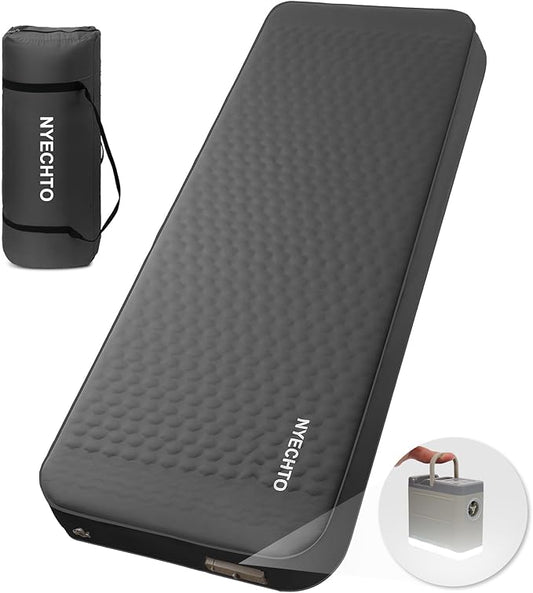 Self Inflating Sleeping Pad with Electric Pump, 4" Thick Ultralight Memory Foam Camping Mattress, Telescopic & Compact, Fast Inflate Insulated Camping Air Mats for Car Travel/Tent/Cot, Grey