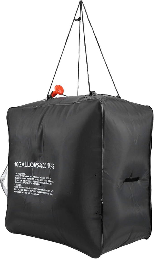 Fdit 40L Portable Solar Shower Bag Automatic Heat Absorption Large Capacity PVC Outdoor Camping Shower with Retractable Shower Head, Suitable for Travel Hiking
