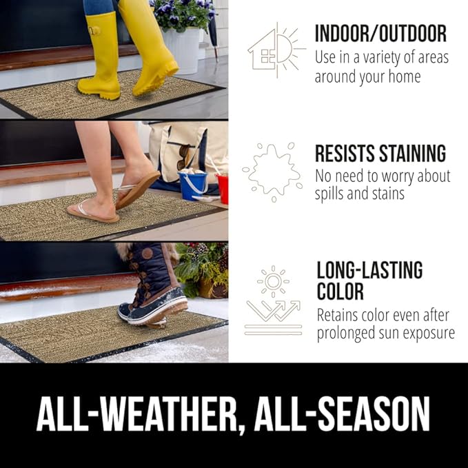 GORILLA GRIP 100% Waterproof All-Season WeatherMax Doormat, Durable Natural Rubber, Stain and Fade Resistant, Low Profile, Indoor Outdoor Door Mats, Easy Clean Entrance Mat, 17x29, Home Sweet Home