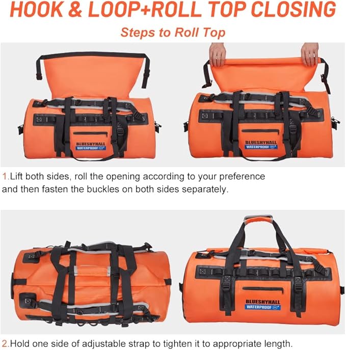 Blueshyhall 60L Waterproof Duffle Bag with Durable Handles Straps, Water Repellent Dry Sack for Motorcycle Paddleboarding Kayaking Canoeing Camping Rafting Boating (Grey)