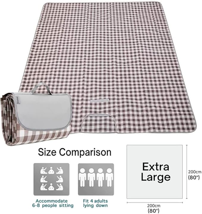 Extra Large 80x80inch Outdoor Picnic Blanket, XL Foldable Waterproof Sand Beach Mat for Beach Camping Hiking Travel Family Concerts Portable Beach Blankets(Light Brown)