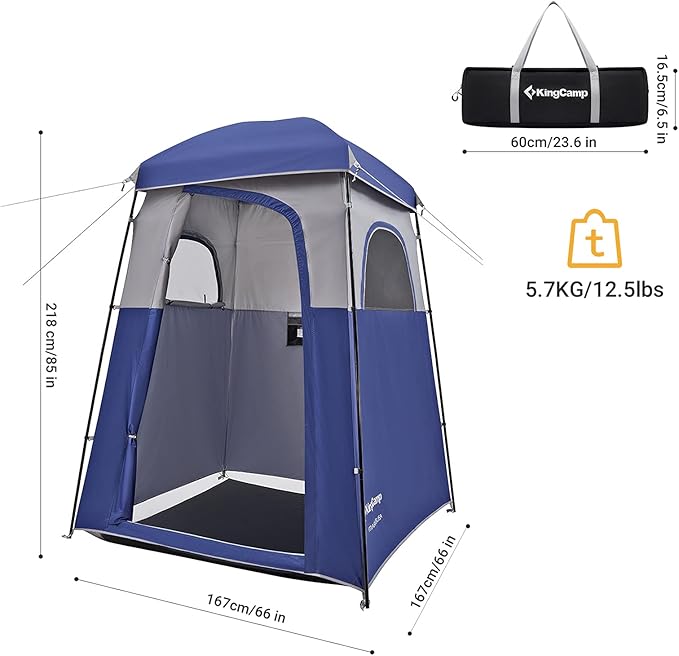 Bundle of KingCamp Oversize Black Camping Shower Tent and Blue Outdoor Shower Tents for Camping Changing Dressing Room Portable Toilet Tent, Easy Set Up, More Space Than Pop Up Privacy Tent