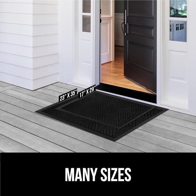 GORILLA GRIP 100% Waterproof All-Season WeatherMax Doormat, Durable Natural Rubber, Stain and Fade Resistant, Low Profile, Indoor Outdoor Door Mats, Easy Clean Patio Entrance Mat, 17x29, Black Diamond