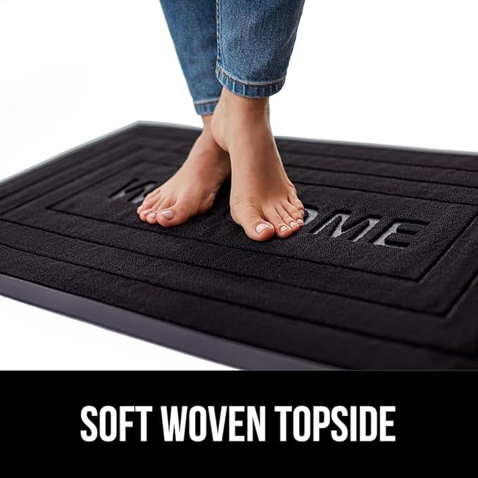 GORILLA GRIP 100% Waterproof All-Season WeatherMax Doormat, 47x35, Durable Natural Rubber, Stain and Fade Resistant, Low Profile, Indoor Outdoor Doormats, Easy Clean Patio Entry Mat, Black Welcome