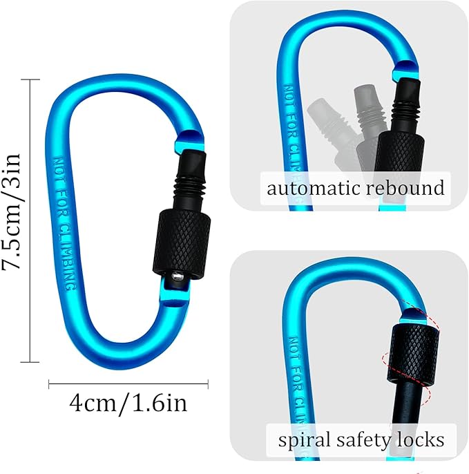 6 Pack Small Locking Carabiner Clips - 3 Inch Aluminum Alloy D-Ring Key Hooks with Twist Lock, Secure for Keys, Pet Leash, Travel Accessories (Not for Climbing)